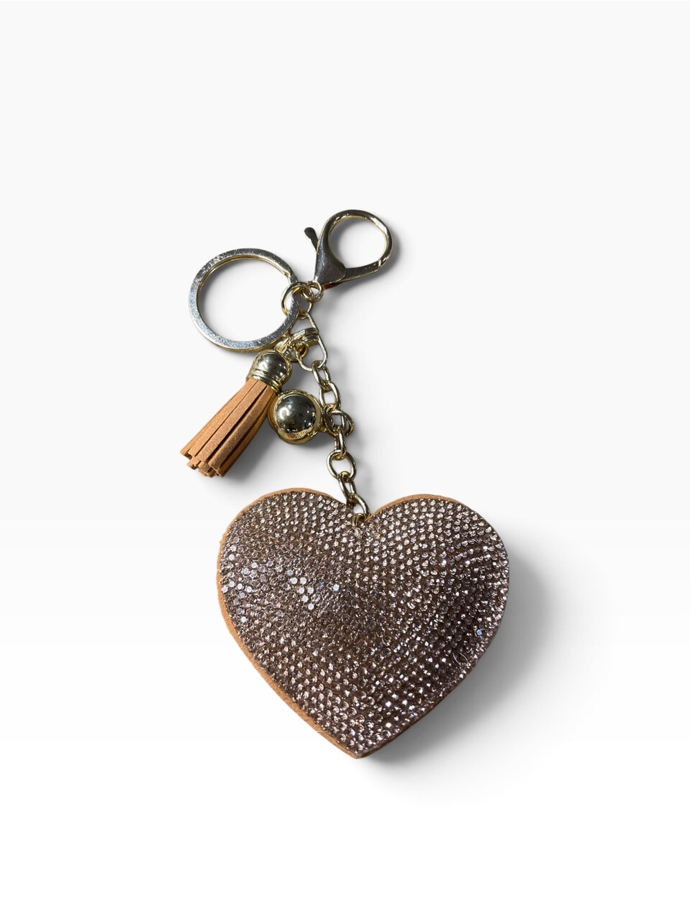 Crystal Heart Tassel Keychain or Bag Charm in Rose Gold